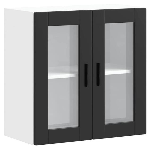 Berkfield Home Kitchen Wall Cabinet with Glass Door Porto Black - image 1