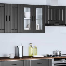 Berkfield Home Kitchen Wall Cabinet with Glass Door Porto Black - thumbnail 3