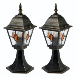 First Choice Lighting Set of 2 Morecambe - Black with Brushed Gold IP44 Post Lights