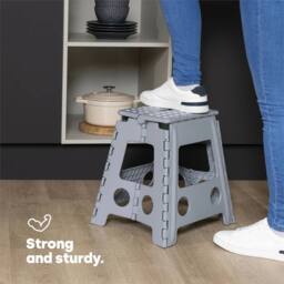 Nordara Large Foldable Plastic Step Stool Home Kitchen Storage in Grey - thumbnail 2