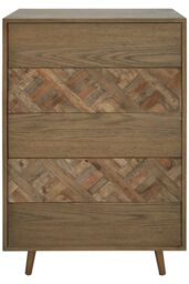 Orsina Oak & Elm 5 Drawer Wood Chest, Geometric Cabinet, Natural Toned Dresser, Storage Unit With Brass Finish Feet - thumbnail 4