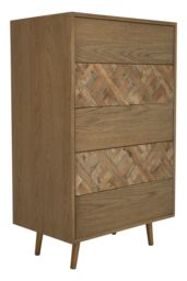 Orsina Oak & Elm 5 Drawer Wood Chest, Geometric Cabinet, Natural Toned Dresser, Storage Unit With Brass Finish Feet - thumbnail 5