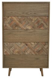 Orsina Oak & Elm 5 Drawer Wood Chest, Geometric Cabinet, Natural Toned Dresser, Storage Unit With Brass Finish Feet - thumbnail 6