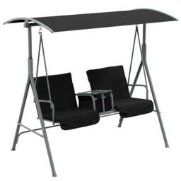 OUTSUNNY 2 Seater Garden Swing Chair w/ Tilting Canopy, Drink Tray & Storage Bag, Black - thumbnail 2