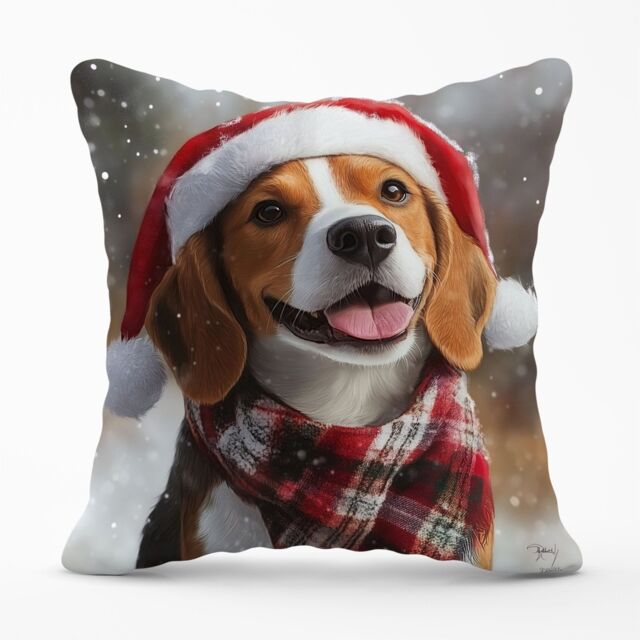 Warren Reed - Designer Christmas Beagle Cushion in Brown - Size: 60 cm x 60 cm - image 1