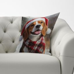 Warren Reed - Designer Christmas Beagle Cushion in Brown - Size: 60 cm x 60 cm - thumbnail 3