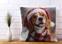 Warren Reed - Designer Christmas Beagle Cushion in Brown - Size: 60 cm x 60 cm - thumbnail 2