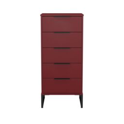 Ready Assembled 2 U Fuji 5 Drawer Tall Bedside (Ready Assembled) in Dark Red - thumbnail 2