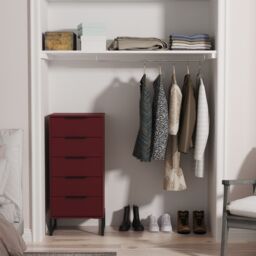 Ready Assembled 2 U Fuji 5 Drawer Tall Bedside (Ready Assembled) in Dark Red - thumbnail 1
