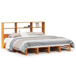 Berkfield Home Decorative Bookcase Bed Frame Wax Brown 180x200 cm Super King Sol - thumbnail 3