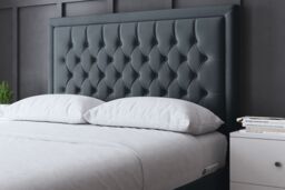 DS Living Allegra Upholstered Steel Bed with Headboard in Grey - Size: Single - thumbnail 3