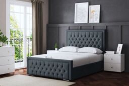 DS Living Allegra Upholstered Steel Bed with Headboard in Grey - Size: Single - thumbnail 1