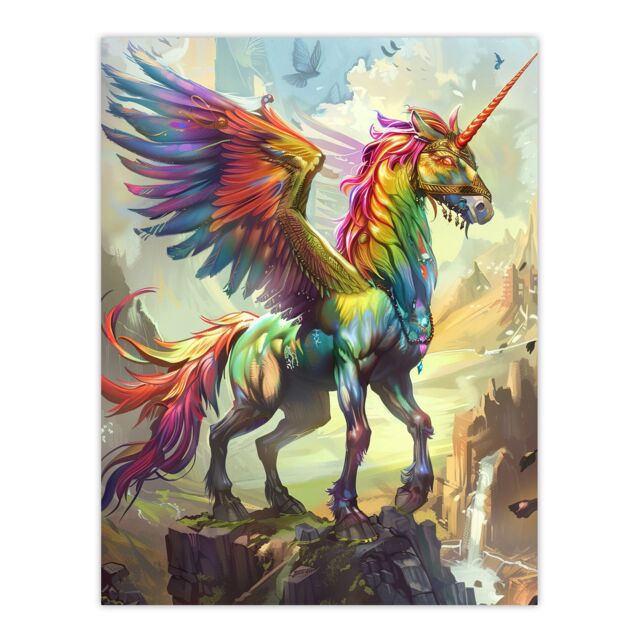 "Artery8 Rainbow Warrior Unicorn Fantasy Concept Art Wall Art Print - Size: W24"" x H32""" - image 1