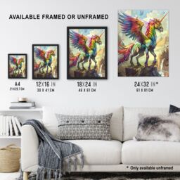 "Artery8 Rainbow Warrior Unicorn Fantasy Concept Art Wall Art Print - Size: W24"" x H32""" - thumbnail 3