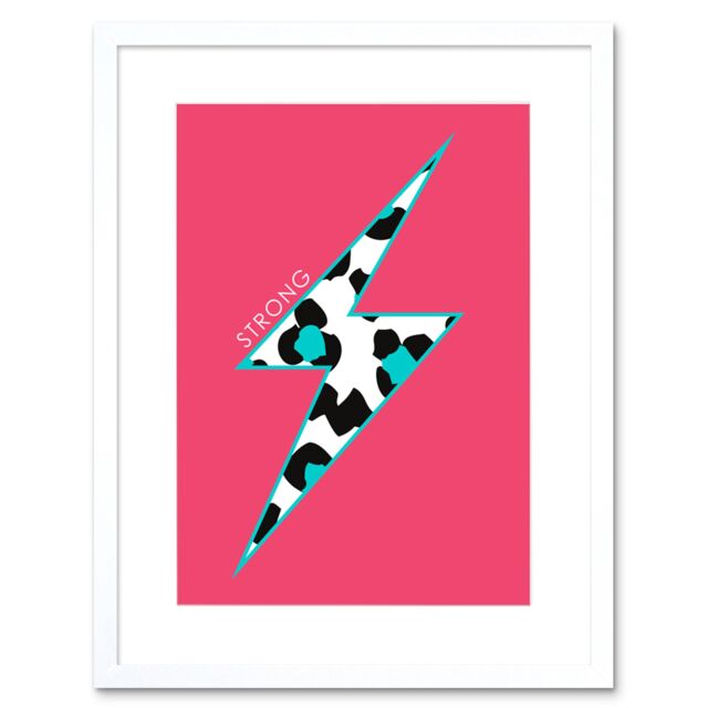 "Artery8 Wall Art Print Pink Teal Leopard Strong Art Framed 9x7 inch in White - Size: W7"" x H9""" - image 1