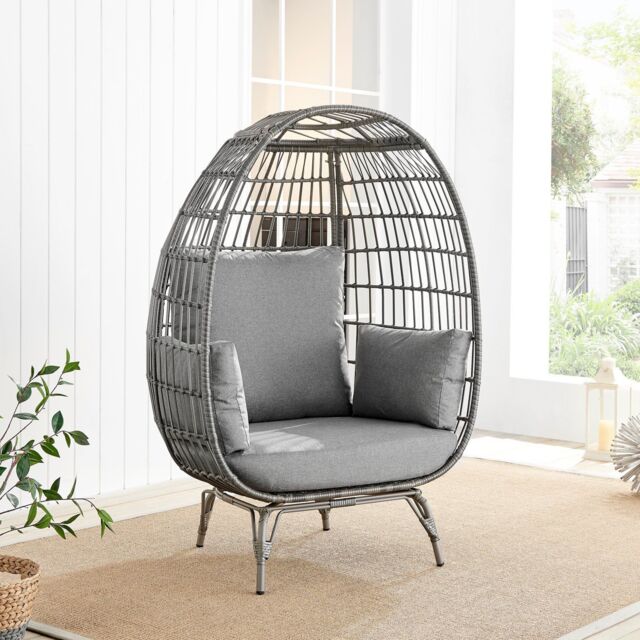 FurnitureboxUK Grey Rattan Garden Egg Chair in PE Resin Rattan for Outdoors & 15cm Luxuriously Thick Cushions - Patio Chair - image 1