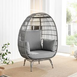 FurnitureboxUK Grey Rattan Garden Egg Chair in PE Resin Rattan for Outdoors & 15cm Luxuriously Thick Cushions - Patio Chair - thumbnail 1