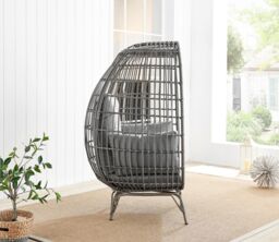 FurnitureboxUK Grey Rattan Garden Egg Chair in PE Resin Rattan for Outdoors & 15cm Luxuriously Thick Cushions - Patio Chair - thumbnail 4