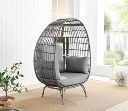 FurnitureboxUK Grey Rattan Garden Egg Chair in PE Resin Rattan for Outdoors & 15cm Luxuriously Thick Cushions - Patio Chair - thumbnail 2