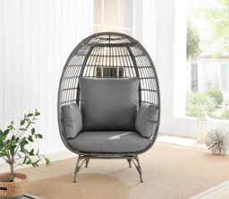 FurnitureboxUK Grey Rattan Garden Egg Chair in PE Resin Rattan for Outdoors & 15cm Luxuriously Thick Cushions - Patio Chair - thumbnail 3