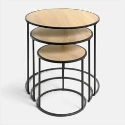 OHS Manhattan Round Nesting Side Coffee Table with Metal Frame in Light Oak - thumbnail 4