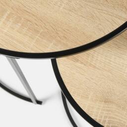 OHS Manhattan Round Nesting Side Coffee Table with Metal Frame in Light Oak - thumbnail 5