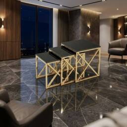 HOME LUXE INTERIOR Aida Black Marble & Gold Nesting Tables - Set of 3 Square Side Tables - thumbnail 6