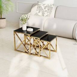 HOME LUXE INTERIOR Aida Black Marble & Gold Nesting Tables - Set of 3 Square Side Tables - thumbnail 2
