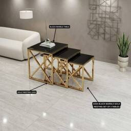 HOME LUXE INTERIOR Aida Black Marble & Gold Nesting Tables - Set of 3 Square Side Tables - thumbnail 4