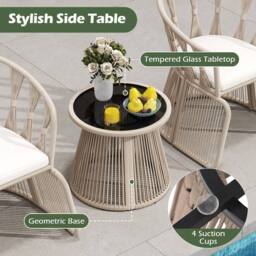 Costway Set of 3 Rope-Woven Armchairs & Table Patio Chair Set W/Glass Tabletop - thumbnail 7