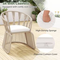 Costway Set of 3 Rope-Woven Armchairs & Table Patio Chair Set W/Glass Tabletop - thumbnail 3