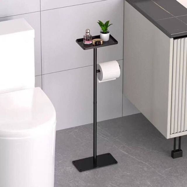 EONLION Toilet Paper Holder Free Standing Toilet Paper Stand in Black - image 1