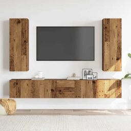 Berkfield Home 5 Piece TV Cabinet Set Wall-mounted Old Wood Engineered Wood in Brown - thumbnail 3