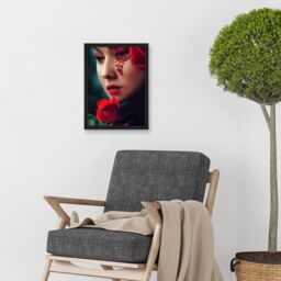 Artery8 Portrait Of Melancholic Woman With Red Roses Painting Artwork Framed Wall Art Print A4 in Black - thumbnail 2