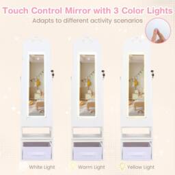 Costway Kids Jewelry Armoire Cabinet 360° Swivel Jewelry Organizer w/ Mirror in White - thumbnail 5