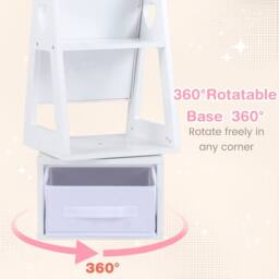 Costway Kids Jewelry Armoire Cabinet 360° Swivel Jewelry Organizer w/ Mirror in White - thumbnail 7