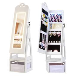 Costway Kids Jewelry Armoire Cabinet 360° Swivel Jewelry Organizer w/ Mirror in White - thumbnail 3