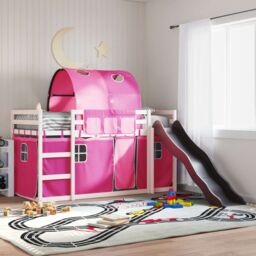 Berkfield Home Bunk Bed without Mattress with Slide & Curtains Pink 90x200 cm