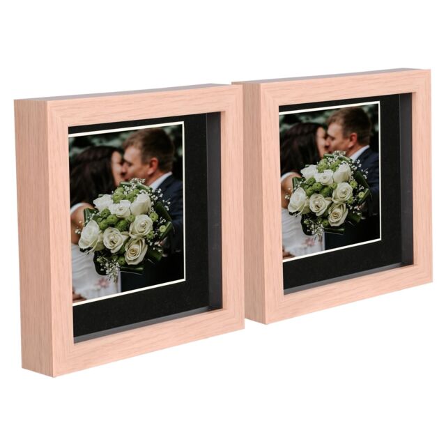 "Nicola Spring 6"" x 6"" 3D Box Photo Frames - 4"" x 4"" Mount - Light Brown - Pack of 2 in Black" - image 1
