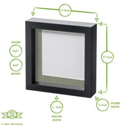 "Nicola Spring 6"" x 6"" 3D Box Photo Frames - 4"" x 4"" Mount - Light Brown - Pack of 2 in Black" - thumbnail 4