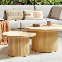 Wyld and Coco Ilios Set of 2 Natural Rattan Round Coffee Tables - Boho Nesting Duo