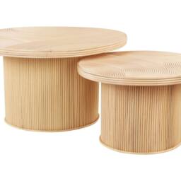 Wyld and Coco Ilios Set of 2 Natural Rattan Round Coffee Tables - Boho Nesting Duo - thumbnail 2