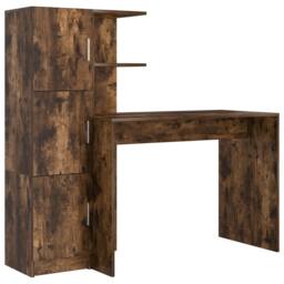 Berkfield Home Desk with Storage Smoked Oak Engineered Wood in Brown - thumbnail 2