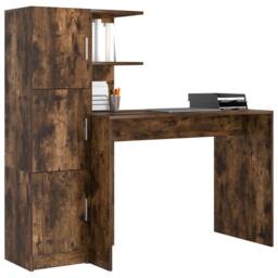 Berkfield Home Desk with Storage Smoked Oak Engineered Wood in Brown - thumbnail 3