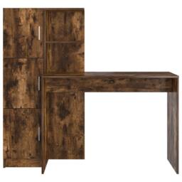 Berkfield Home Desk with Storage Smoked Oak Engineered Wood in Brown - thumbnail 6
