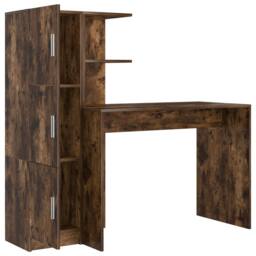 Berkfield Home Desk with Storage Smoked Oak Engineered Wood in Brown - thumbnail 5