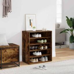 Berkfield Home Shoe Cabinet Smoked Oak 60x35x70 cm Engineered Wood in Brown - Size: 60 x 35 x 70 cm - thumbnail 2
