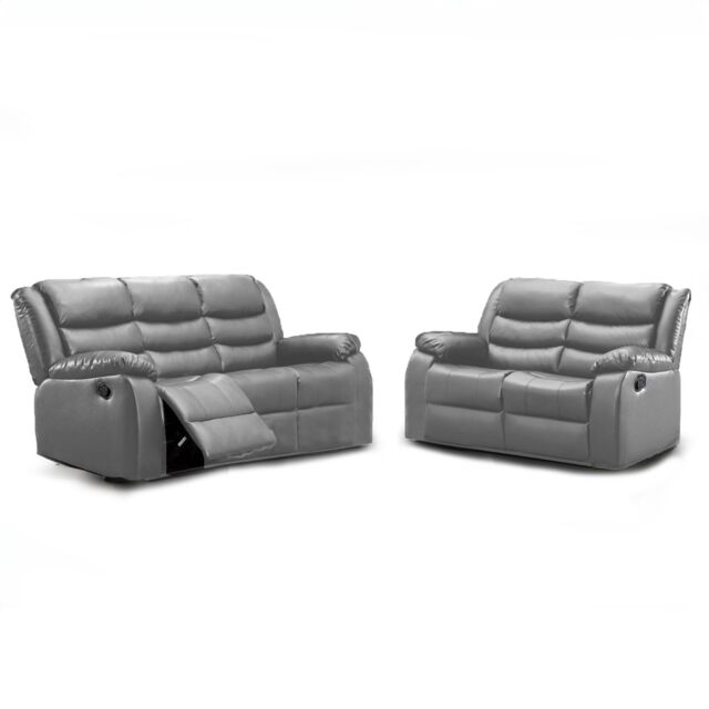 Furnishings For Less UK Venice 3 + 2 Grey Leather Manual Reclining Sofa Suite - image 1