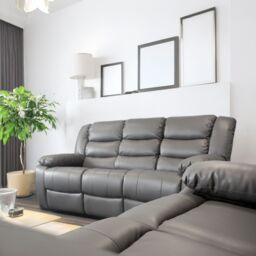 Furnishings For Less UK Venice 3 + 2 Grey Leather Manual Reclining Sofa Suite - thumbnail 2