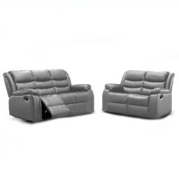 Furnishings For Less UK Venice 3 + 2 Grey Leather Manual Reclining Sofa Suite - thumbnail 1